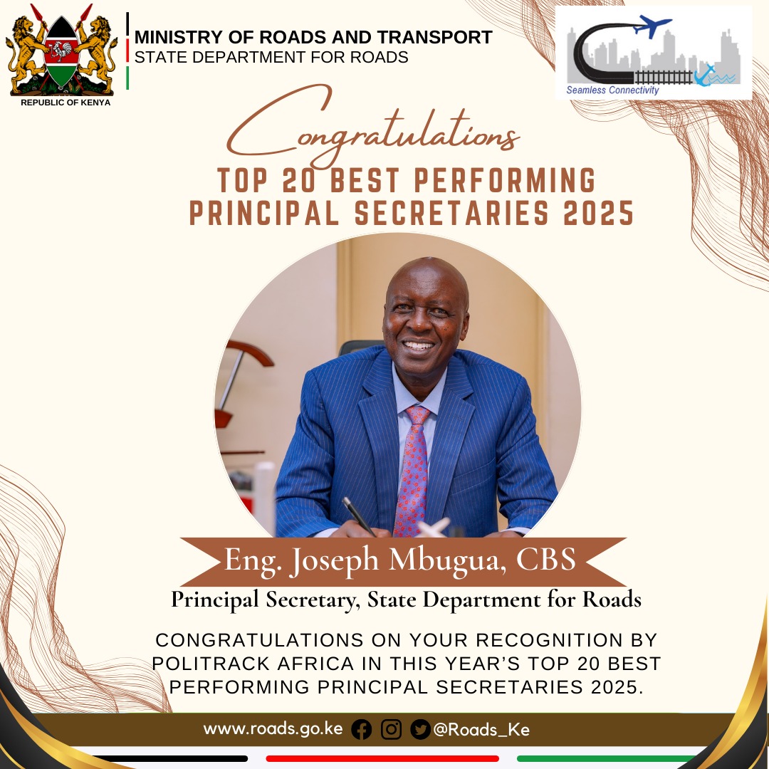 PS Eng. Joseph Mbugua Ranked Among Kenya’s Top 20 Best Performing Principal Secretaries